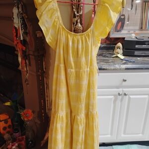 Time and Tru Yellow Checkered Midi Dress